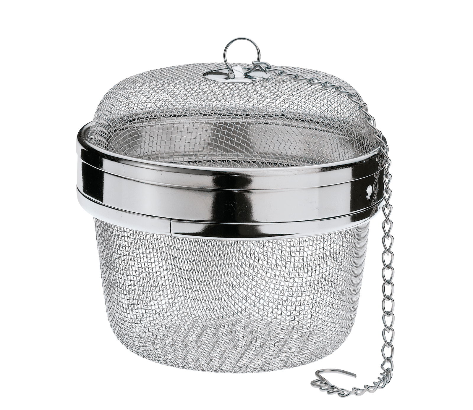 Tee- und Gewürzkugel aus Edelstahl mit Kette, seitliche Perspektive