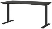 Schwarzer E-Schreibtisch mit rechteckiger Tischplatte und höhenverstellbaren Beinen, seitliche Perspektive