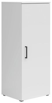 Weiße Kommode mit schwarzem Griff, seitliche Perspektive