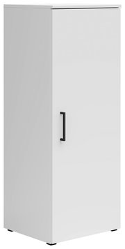 Weiße Kommode mit schwarzem Griff, seitliche Perspektive