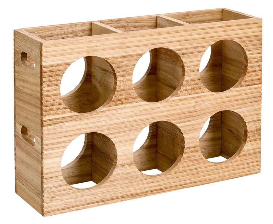 Weinregal aus Holz für 6 Flaschen, seitliche Perspektive