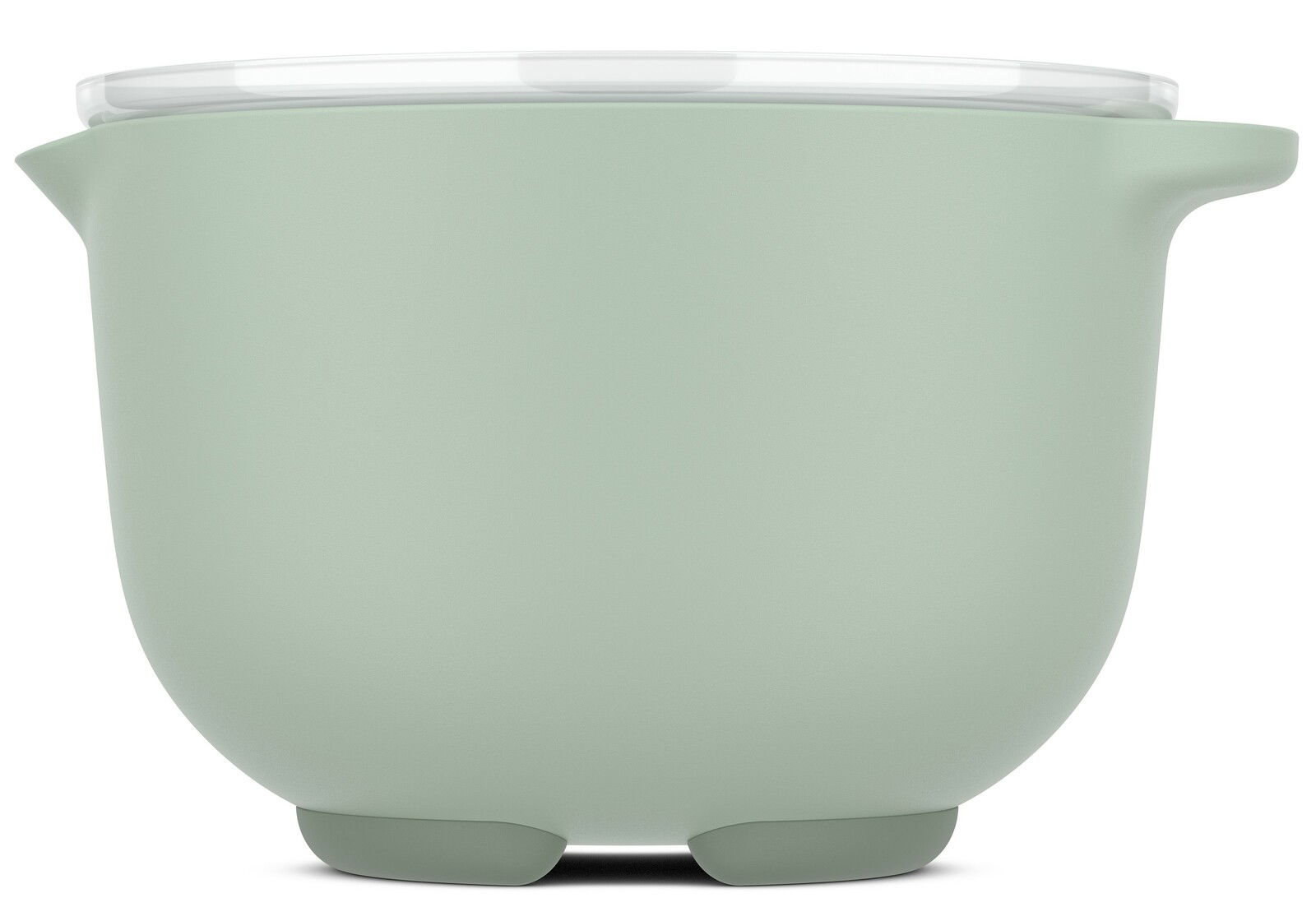 Grüne Rührschüssel mit Deckel, seitliche Perspektive