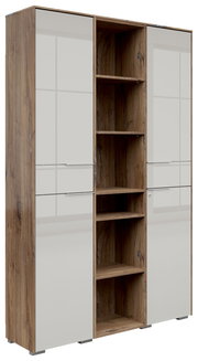 Aktenschrank Kombination NEVADA in Holzoptik mit weißen Türen, frontale Perspektive