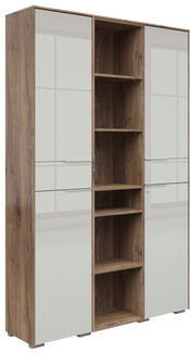 Aktenschrank Kombination NEVADA in Holzoptik mit weißen Türen, frontale Perspektive