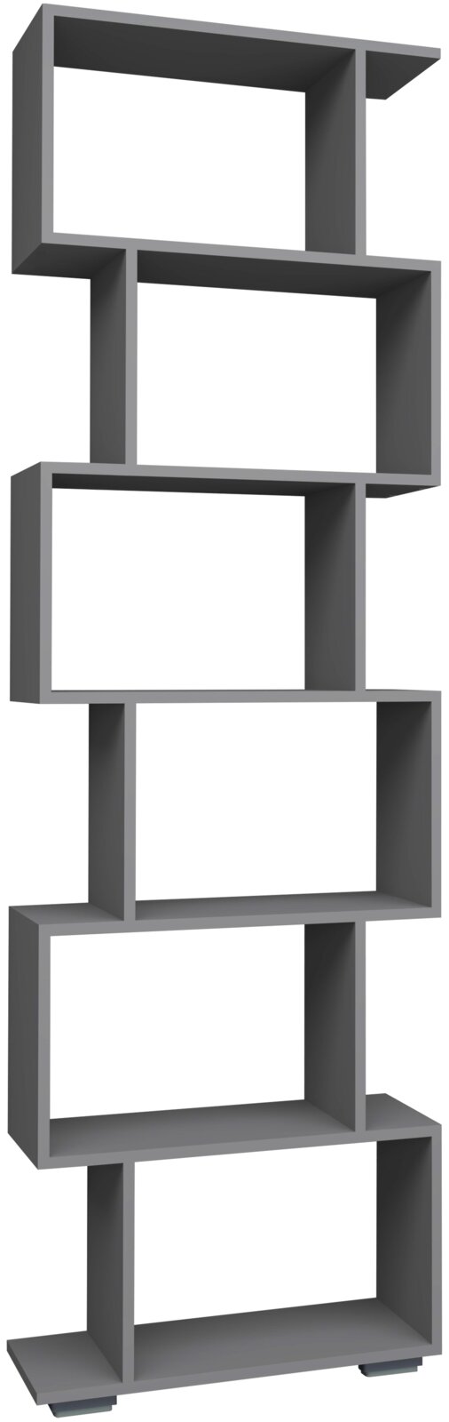 VCM Standregal PALUSA Modernes, hohes Standregal in Dunkelgrau mit versetzt angeordneten, offenen Fächern und rechteckigem Rahmen-Design, freigestellt vor weißem Hintergrund, perspektivische Ansicht schräg von vorn