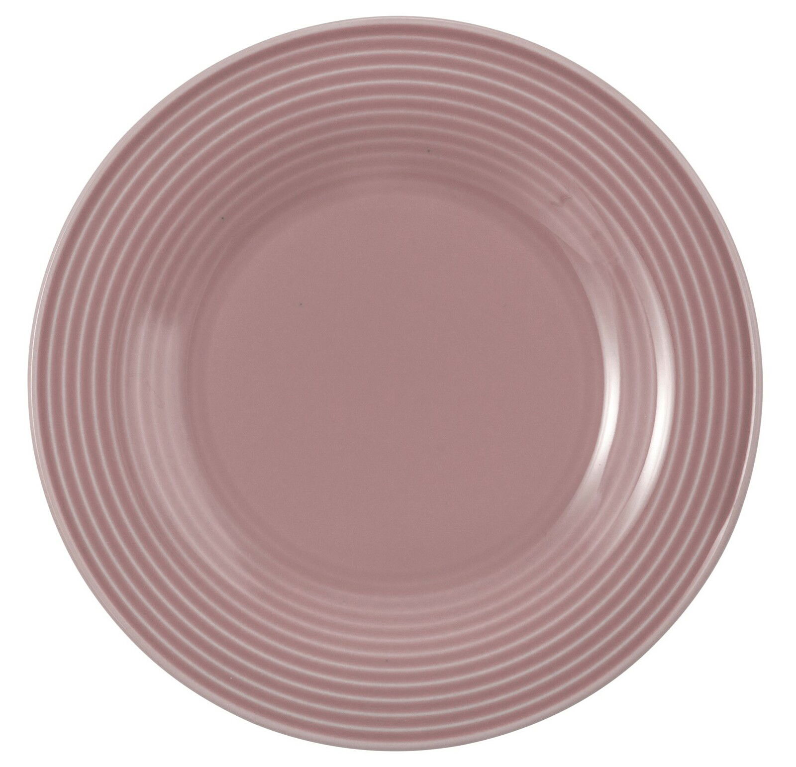 Runder Brotteller in Rosa mit geriffeltem Rand, Draufsicht