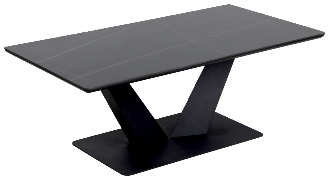 Stylife Couchtisch BARI Moderner schwarzer Couchtisch mit rechteckiger Tischplatte und V-förmigem Gestell, seitliche Perspektive