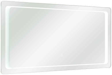 Rechteckiger LED-Spiegel mit beleuchtetem Rahmen, seitliche Perspektive