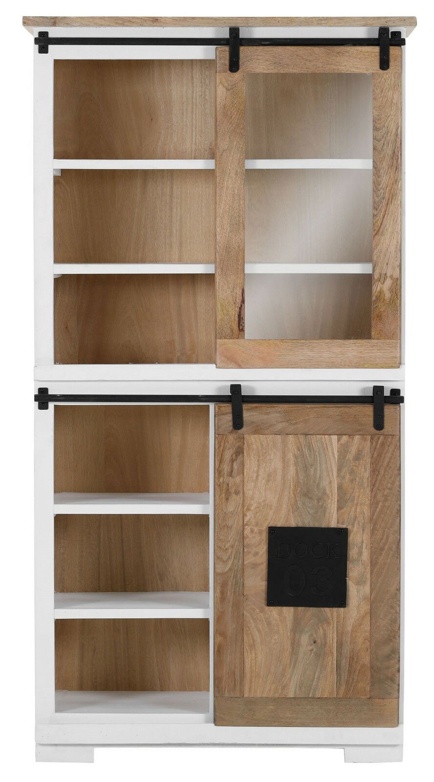 Vitrine aus Holz mit Schiebetüren, Vorderansicht