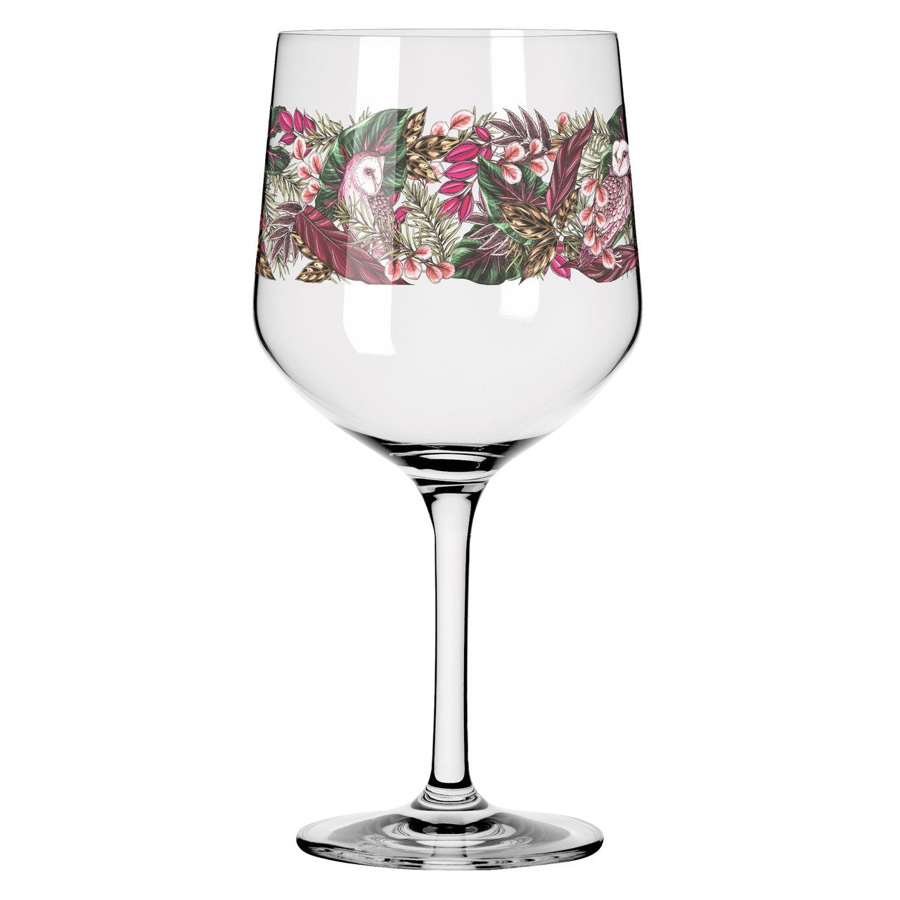 Weinglas mit floralem Muster in Seitenansicht