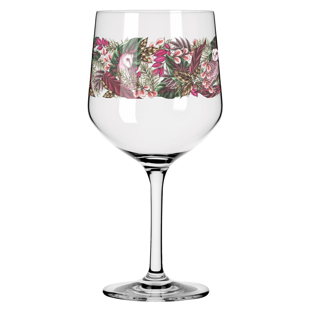 Weinglas mit floralem Muster in Seitenansicht