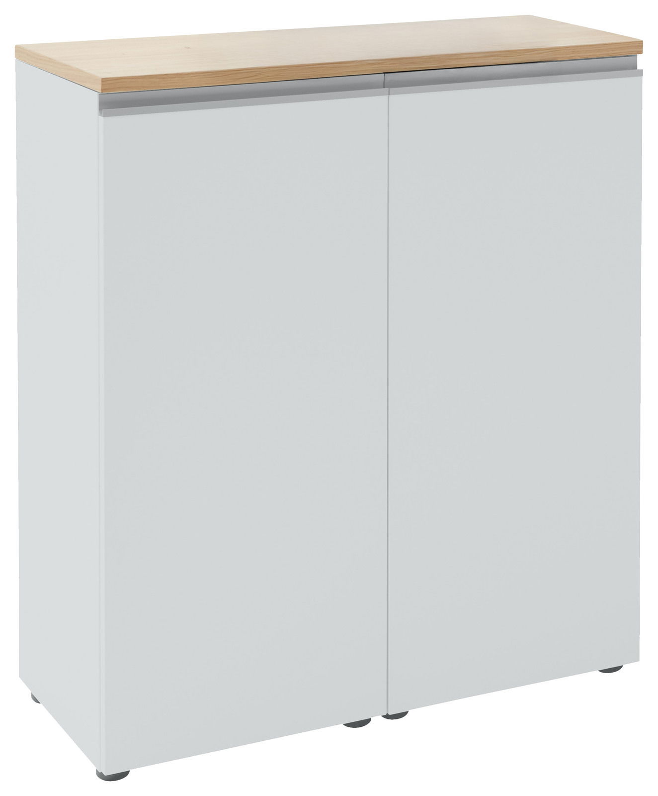 Dieter Knoll Kommode 90 LENDINA Weiße Kommode mit zwei Türen und Holzplatte, frontale Perspektive