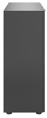 Seitenansicht eines modernen, dunkelgrauen Sideboards mit glatter Oberfläche und minimalistischen Design.