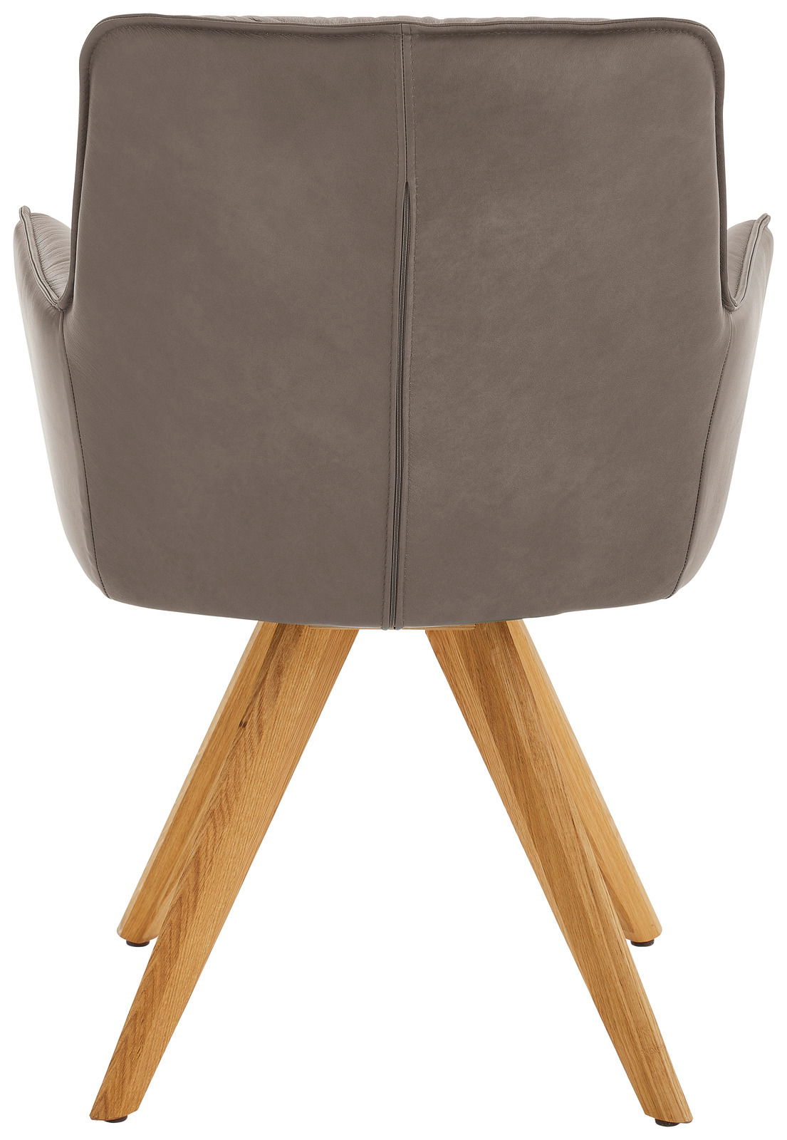 Dieter Knoll Design-Schalensessel PREMIO Rückansicht eines Design-Schalensessels mit grauem Bezug und Holzbeinen.