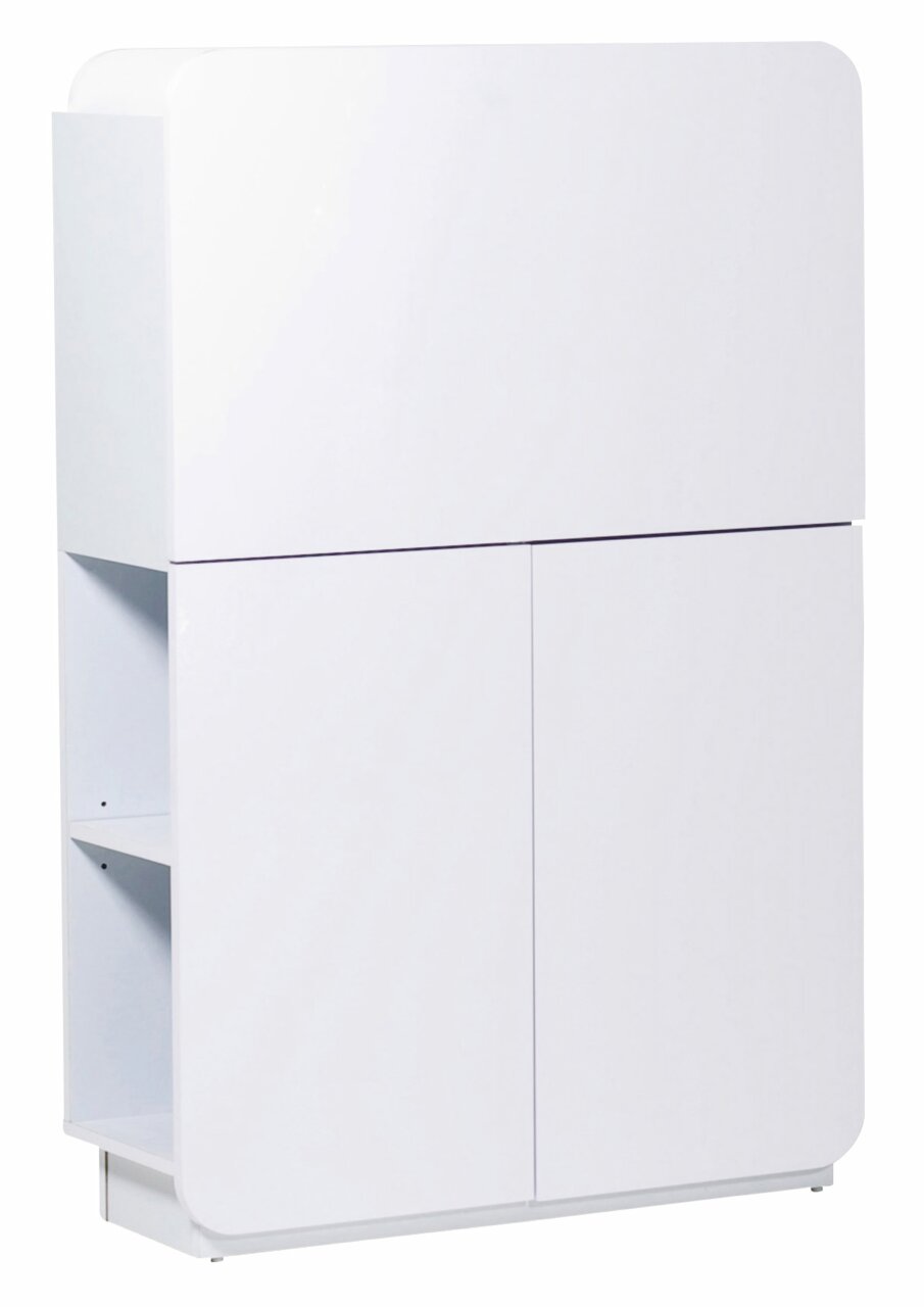 Weißer Sekretär mit modernem Design, seitliche Perspektive