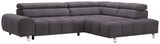 Graues Ecksofa mit Ottomane rechts, moderne Metallfüße, Perspektive von vorne links