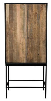 Frontansicht eines Highboards aus Holz mit Metallrahmen und langen, schmalen Griffen.