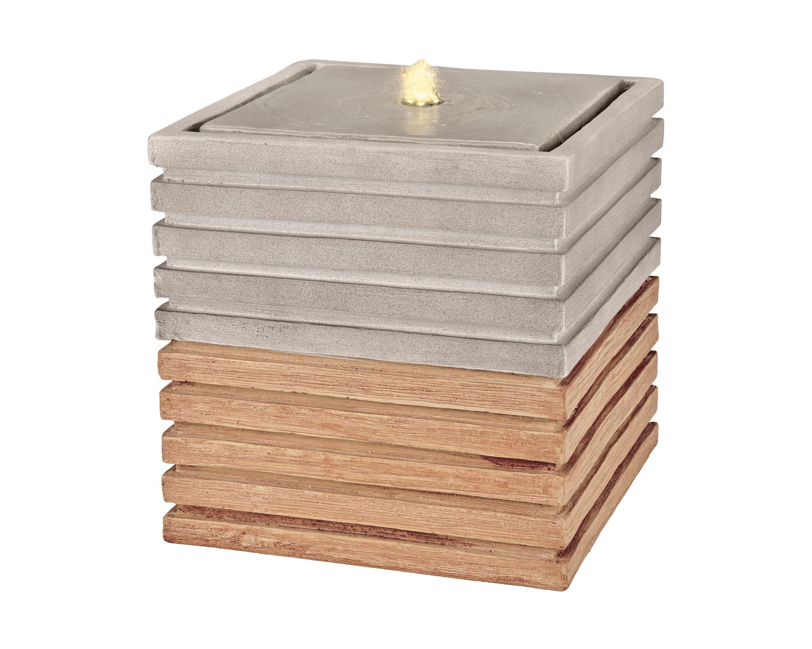 Lumineo Brunnen eckig Ribbel Outdoor Eckiger Brunnen mit geriffeltem Design aus GRC-Material, Ansicht von schräg oben