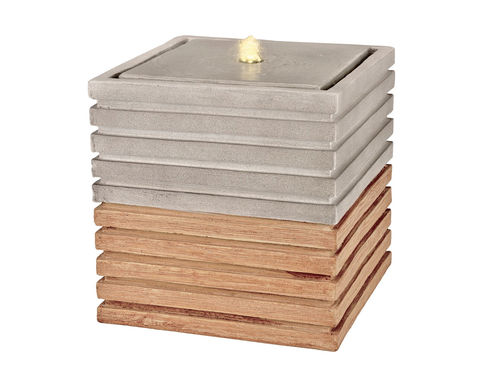 Lumineo Brunnen eckig Ribbel Outdoor Eckiger Brunnen mit geriffeltem Design aus GRC-Material, Ansicht von schräg oben