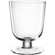 Klares Windlicht aus Glas mit breitem Fuß, seitliche Perspektive