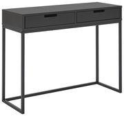 Schwarze Konsole mit zwei Schubladen, seitliche Perspektive
