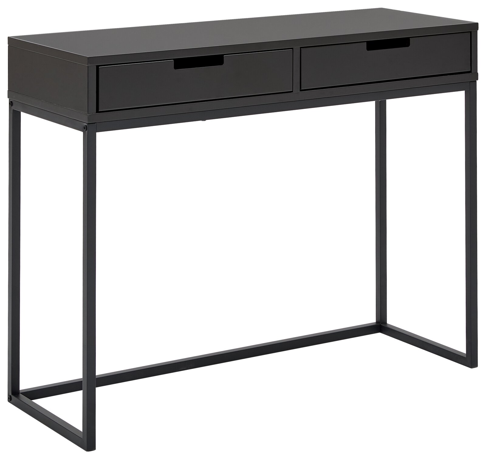 Novel Konsole KUNO Schwarze Konsole mit zwei Schubladen, seitliche Perspektive