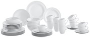 Kombiservice Beat 42-tlg. in Weiß, bestehend aus Tellern, Schalen, Tassen und Untertassen, aus einer frontalen Perspektive fotografiert.