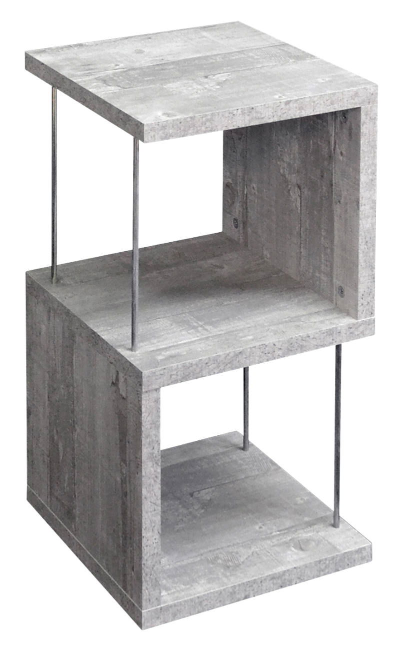 Modernes Standregal der Serie RIFF in Betonoptik, perspektivisch von vorne links gesehen.