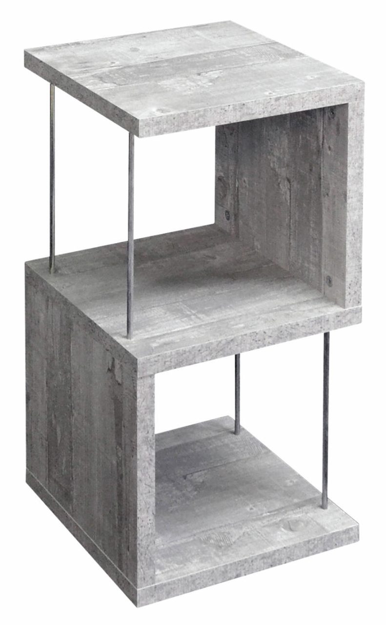 Modernes Standregal der Serie RIFF in Betonoptik, perspektivisch von vorne links gesehen.
