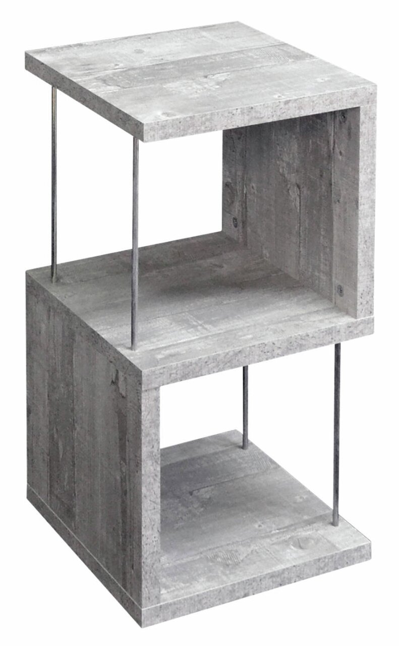 Modernes Standregal der Serie RIFF in Betonoptik, perspektivisch von vorne links gesehen.