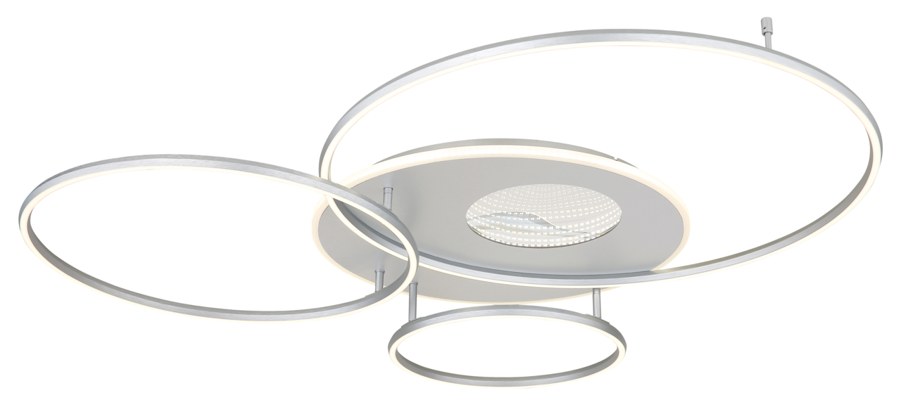 Moderne Deckenleuchte INVERTINA mit drei leuchtenden Ringen, seitliche Perspektive