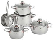 Topfset Quality One 5-tlg. aus Edelstahl mit Glasdeckeln, seitliche Perspektive