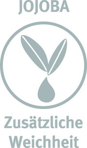 Logo mit Jojoba-Motiv und Text 'Zusätzliche Weichheit', frontal betrachtet.