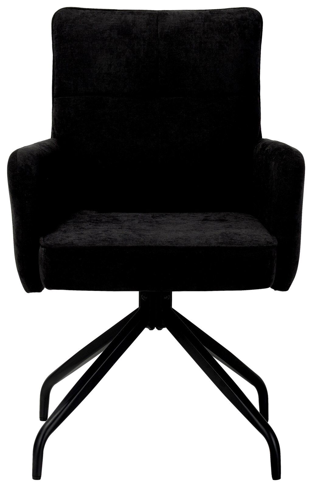 Schwarzer Schwingstuhl mit Armlehnen und Metallgestell, Frontalansicht