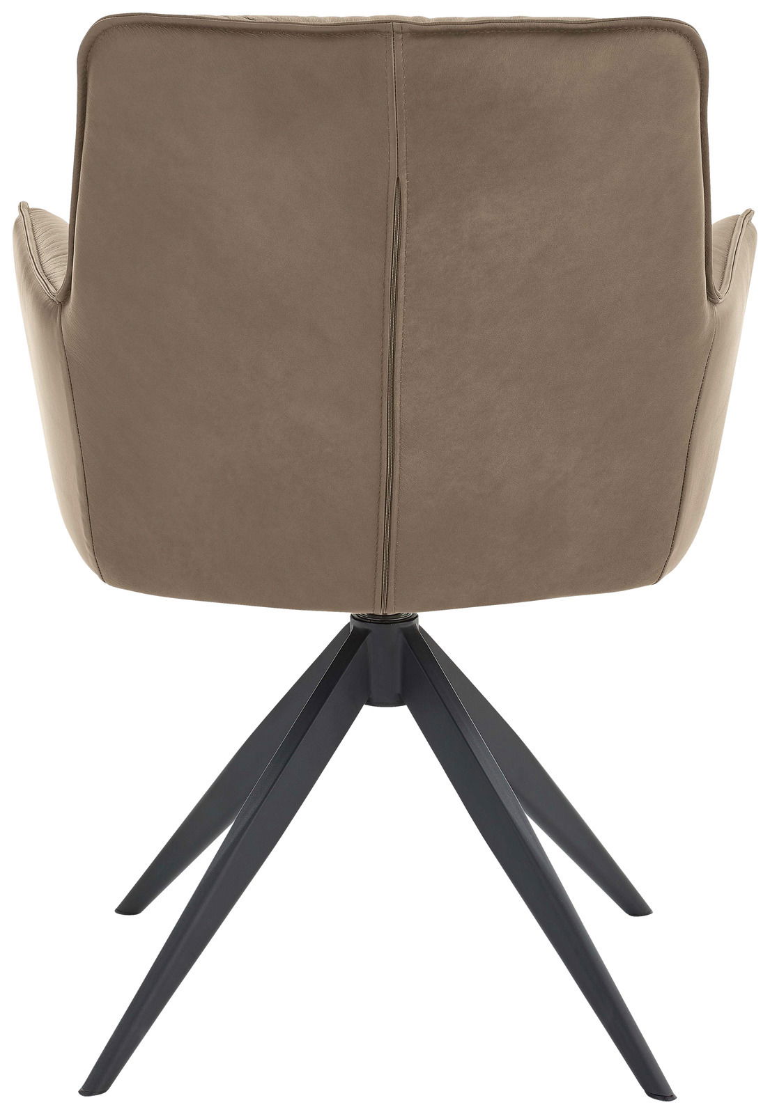 Dieter Knoll Design-Schalensessel PREMIO Rückansicht eines modernen Design-Schalensessels mit schwarzem Metallgestell und brauner Polsterung.