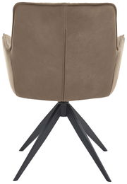 Rückansicht eines modernen Design-Schalensessels mit schwarzem Metallgestell und brauner Polsterung.