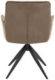 Rückansicht eines modernen Design-Schalensessels mit schwarzem Metallgestell und brauner Polsterung.