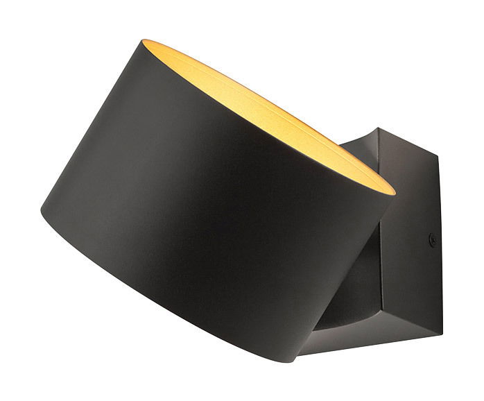 Moderne Wandleuchte LOOP in schwarzem Design, seitliche Perspektive