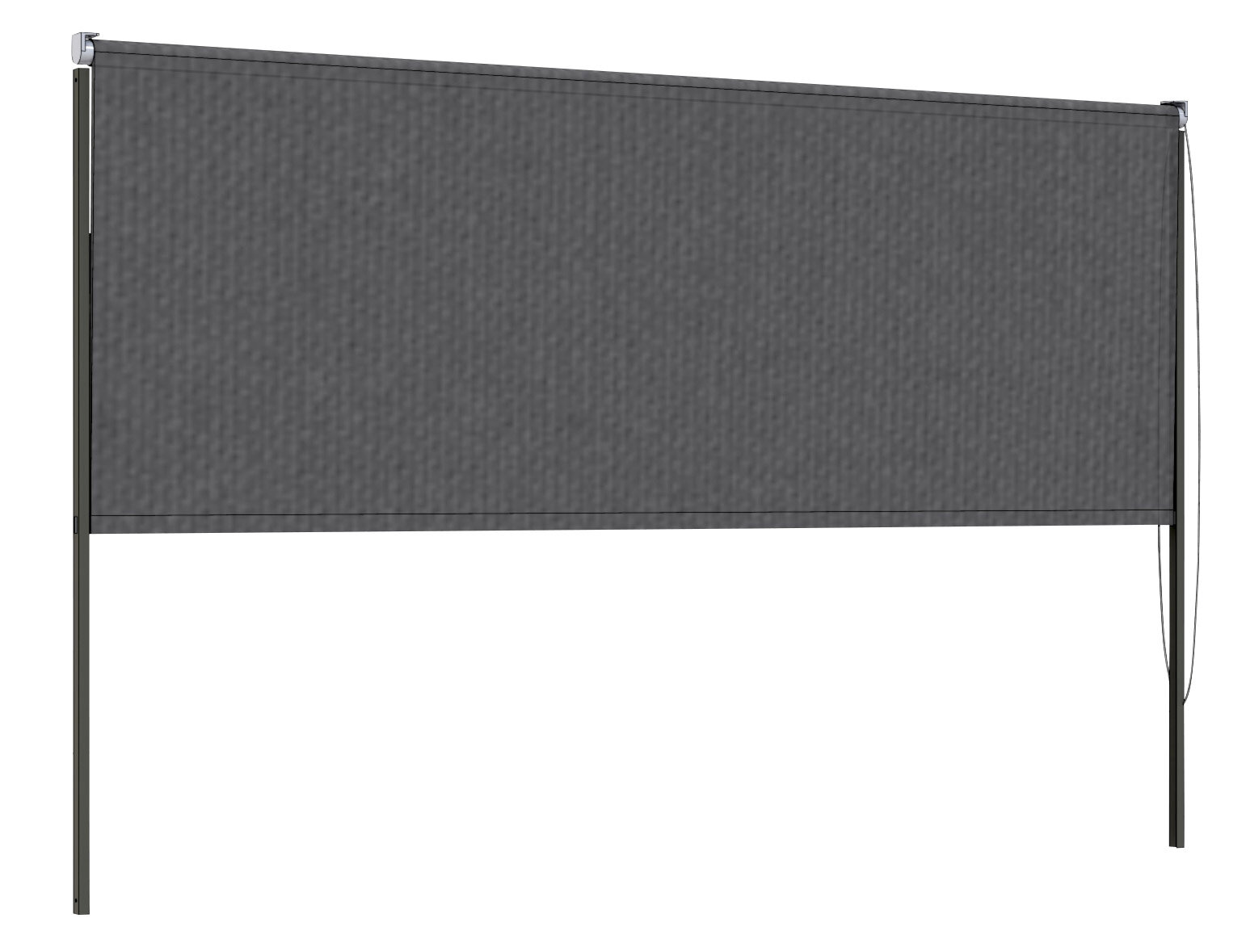 Siena Garden Rollo SCHATTENMANUFAKTUR Graues Rollo in seitlicher Perspektive mit Metallrahmen und Zugkordel.