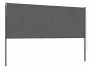 Graues Rollo in seitlicher Perspektive mit Metallrahmen und Zugkordel.