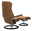 Rückansicht eines braunen Stressless Einzelsessels mit Hocker, modernes Design mit Metall- und Holzdetails.