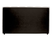 Rückansicht eines schwarzen Polsterbettgestells mit abgerundeten Kanten.