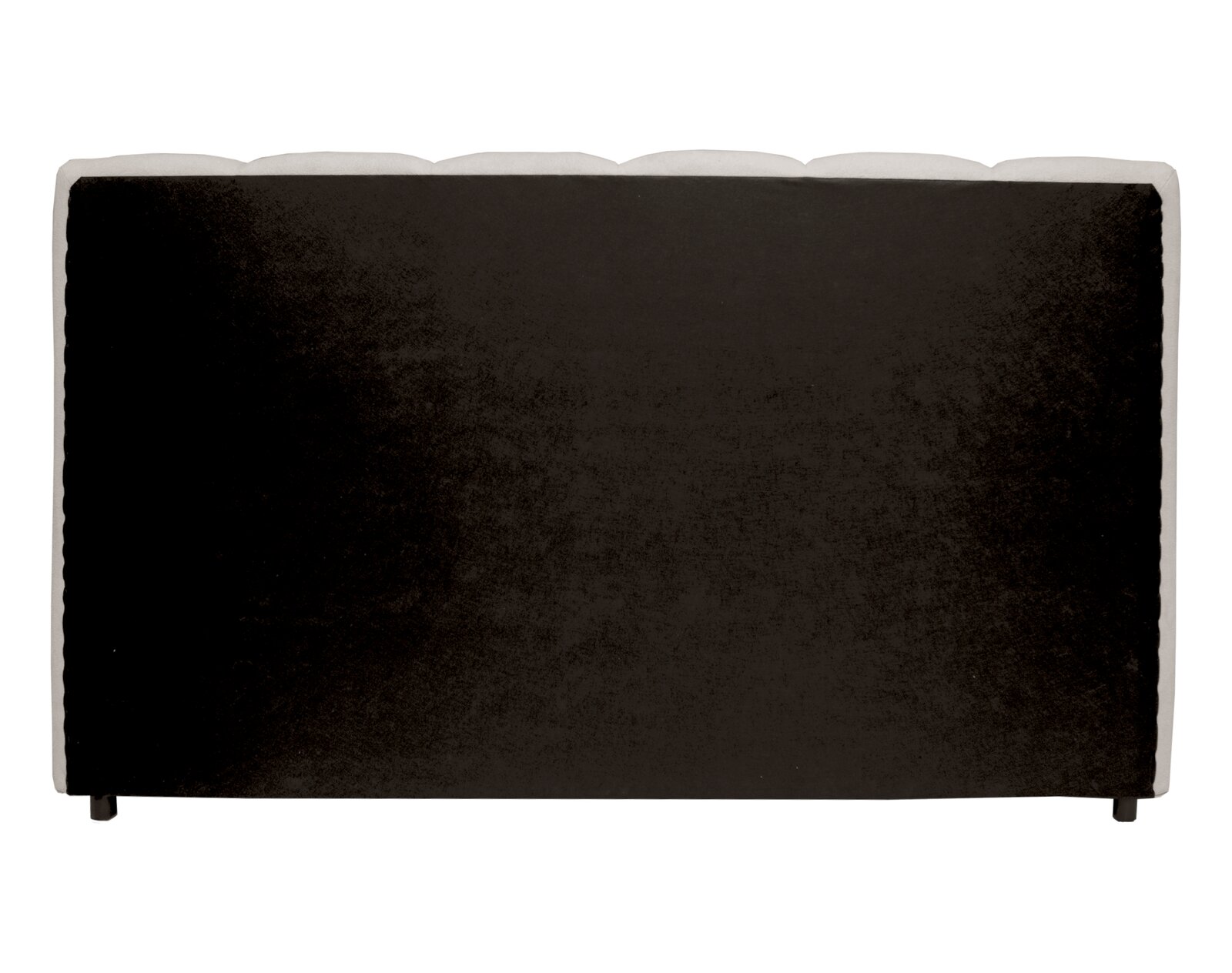 Rückansicht eines schwarzen Polsterbettgestells mit abgerundeten Kanten.