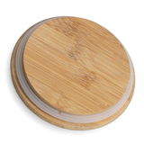 Runde Bambusdeckel aus der Vogelperspektive, passend für eine Vorratsdose.