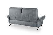 Rückansicht eines grauen 2,5-Sitzer Sofas mit gepolsterten Armlehnen und modernen schwarzen Beinen.
