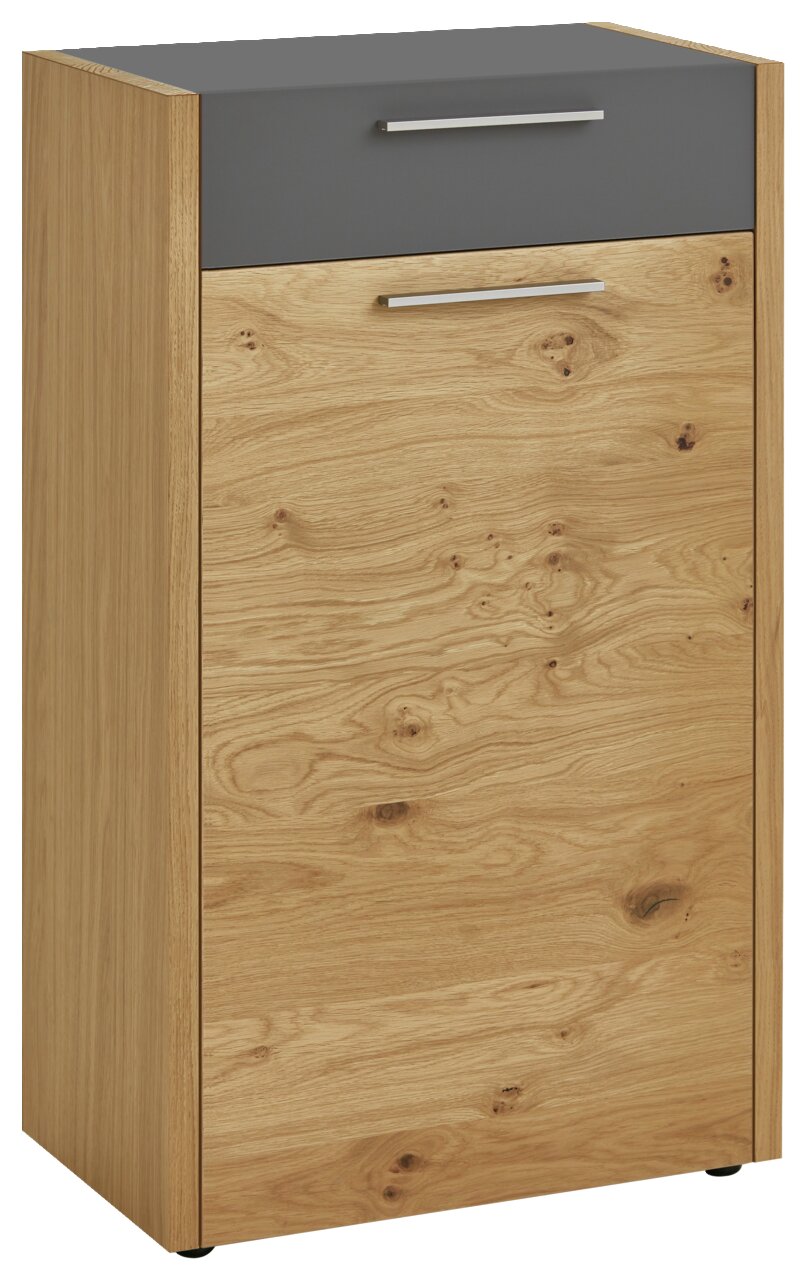 Kommode aus Holz mit einer Schublade in grauer Farbe, Frontansicht