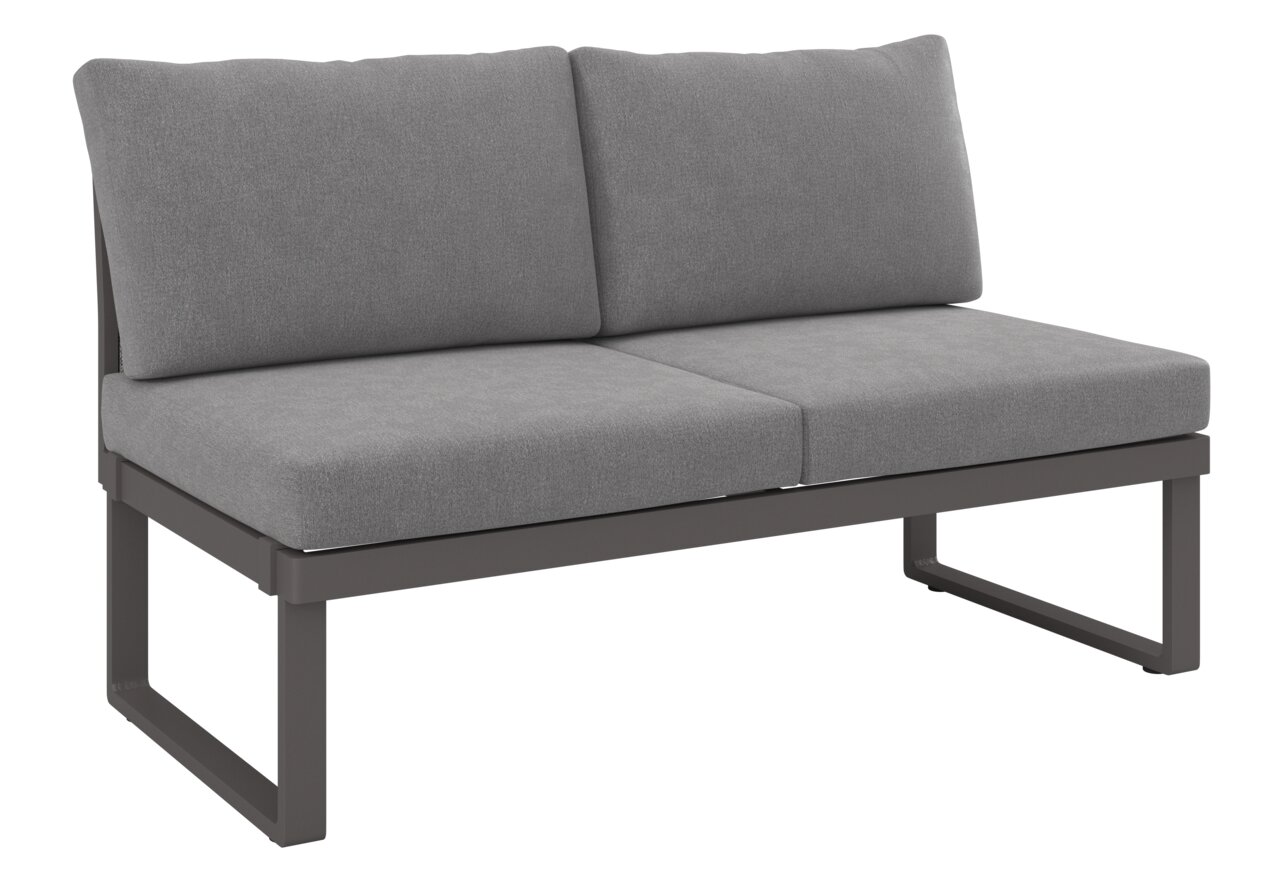 Dieter Knoll 2-Sitzer Sofa ADELE Graues 2-Sitzer Sofa mit Metallrahmen, seitliche Perspektive