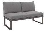 Graues 2-Sitzer Sofa mit Metallrahmen, seitliche Perspektive