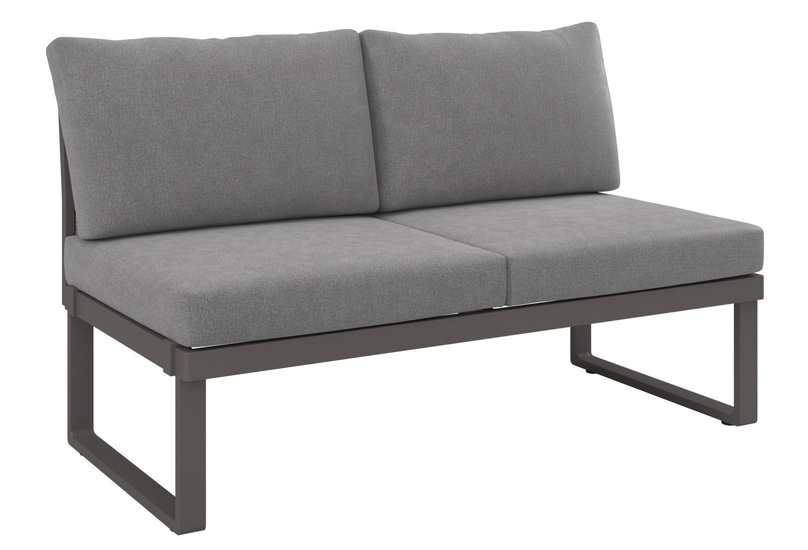Graues 2-Sitzer Sofa mit Metallrahmen, seitliche Perspektive