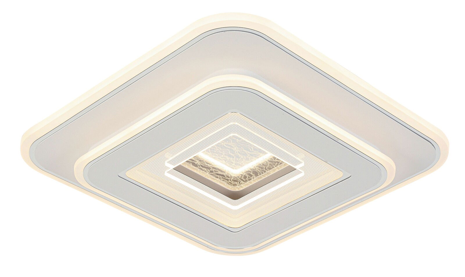 Moderne LED-Deckenleuchte in quadratischer Form, seitliche Perspektive